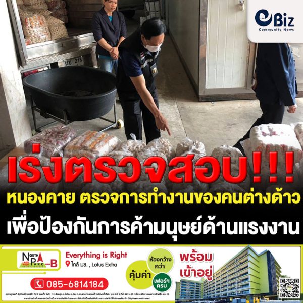 รองผู้ว่าราชการจังหวัดหนองคาย พร้อมหน่วยงานในสังกัดกระทรวงแรงงานร่วมตรวจการทำงานของคนต่างด้าว เพื่อป้องกันการค้ามนุษย์ด้านแรงงานและลักลอบการจ้างแรงงานต่างด้าวผิดกฎหมายในพื้นที่จังหวัดหนองคาย
