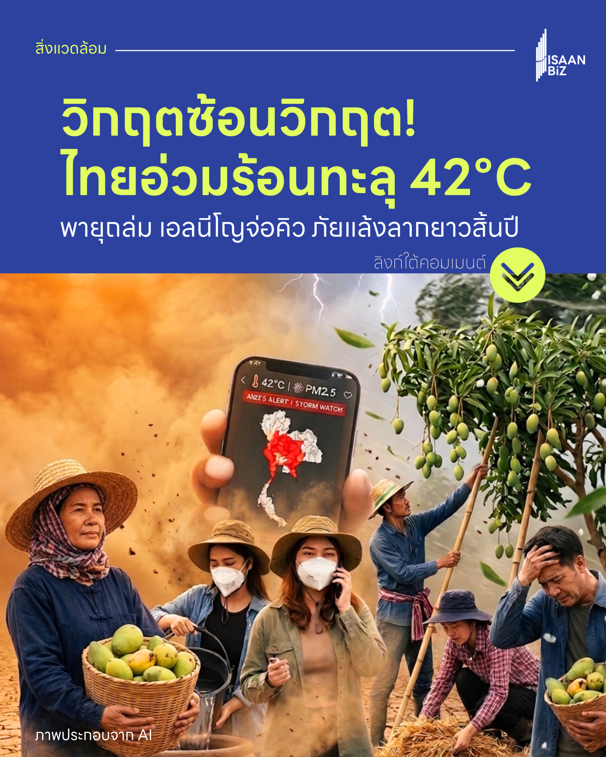 วิกฤตซ้อนวิกฤต! ไทยอ่วมร้อนทะลุ 42°C พายุถล่ม เอลนีโญจ่อคิว ภัยแล้งลากยาวสิ้นปี
