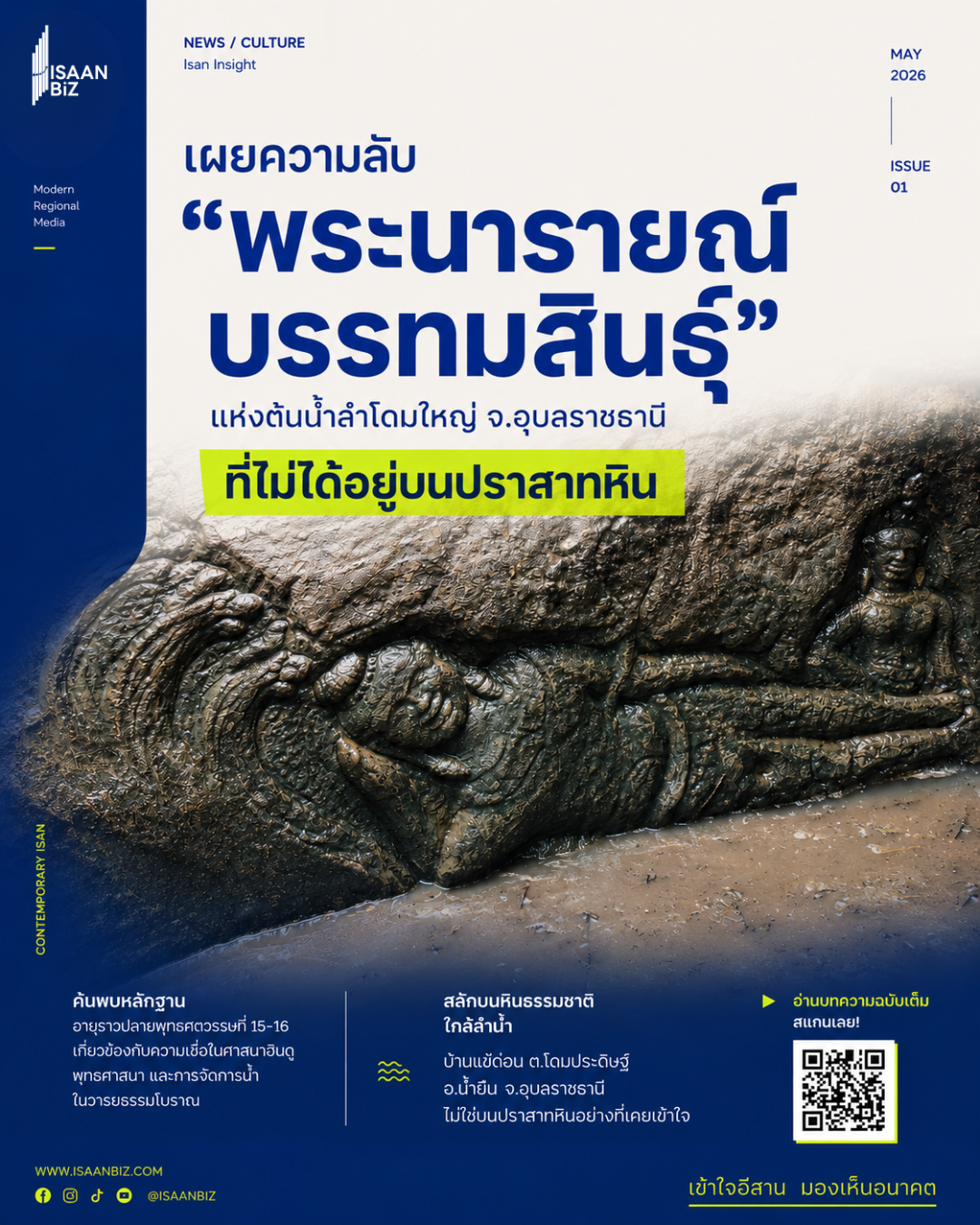 เปิดประวัติศาสตร์ “พระนารายณ์บรรทมสินธุ์” แห่งต้นน้ำลำโดมใหญ่ จ.อุบลราชธานี ภาพสลักริมน้ำที่หาชมได้ยาก