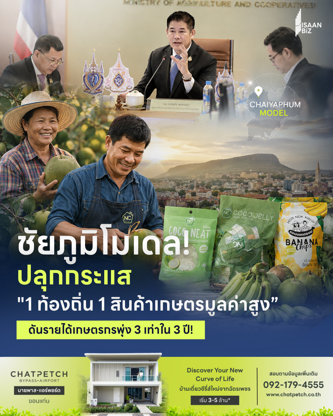 ชัยภูมิโมเดล! ปลุกกระแส “1 ท้องถิ่น 1 สินค้าเกษตรมูลค่าสูง” ดันรายได้เกษตรกรพุ่ง 3 เท่าใน 3 ปี!