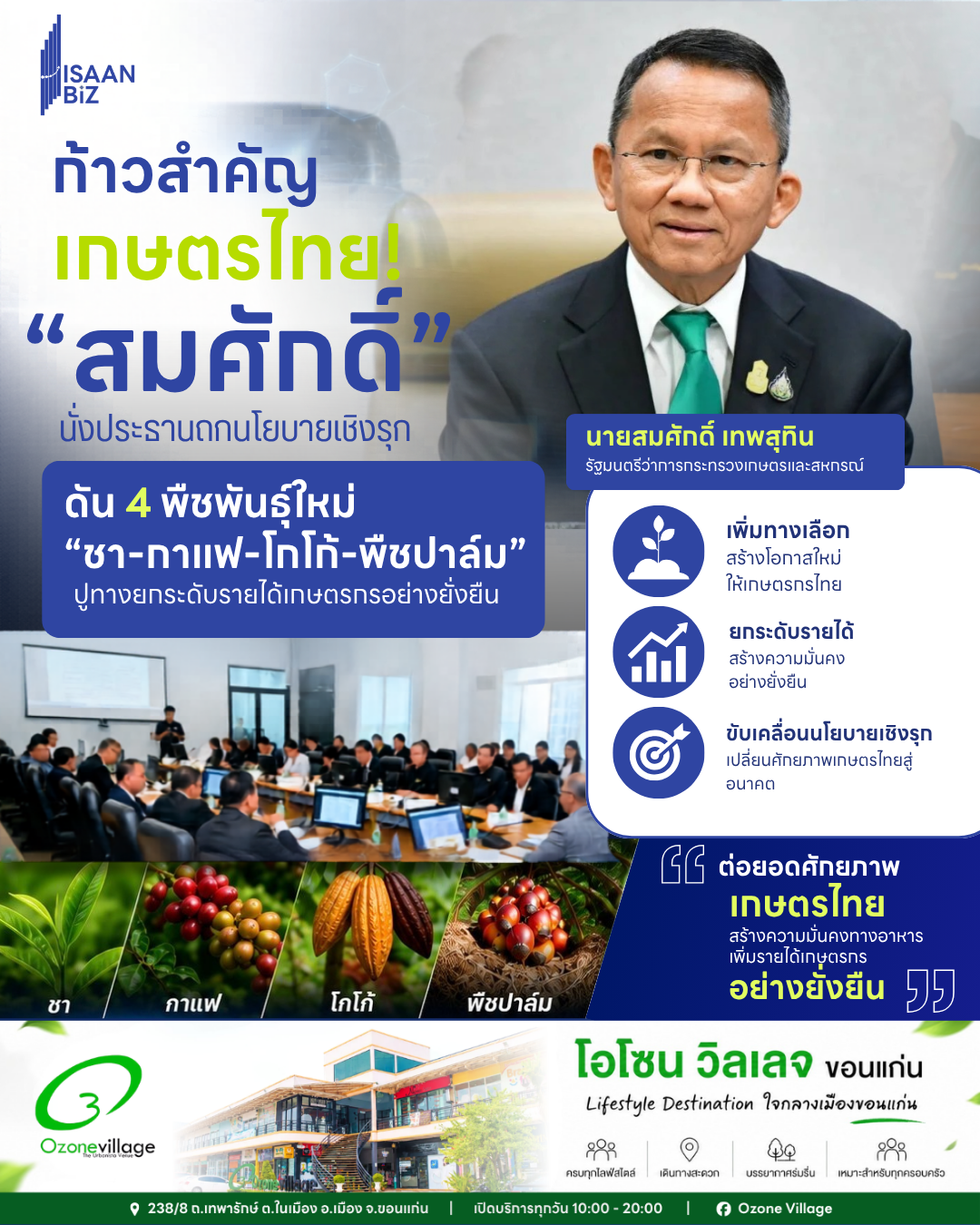 เกษตรกรไทยเตรียมเฮ! “สมศักดิ์” ดัน 4 พืชเศรษฐกิจใหม่ “ชา-กาแฟ-โกโก้-พีชปาล์ม” ยกระดับรายได้ยั่งยืน สู่เวทีโลก 